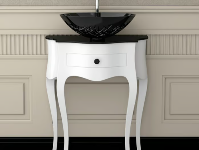 LEONARDO CANTO WHITE ICE OVAL SMALL - Floor-standing wooden console sink _ Glass Design